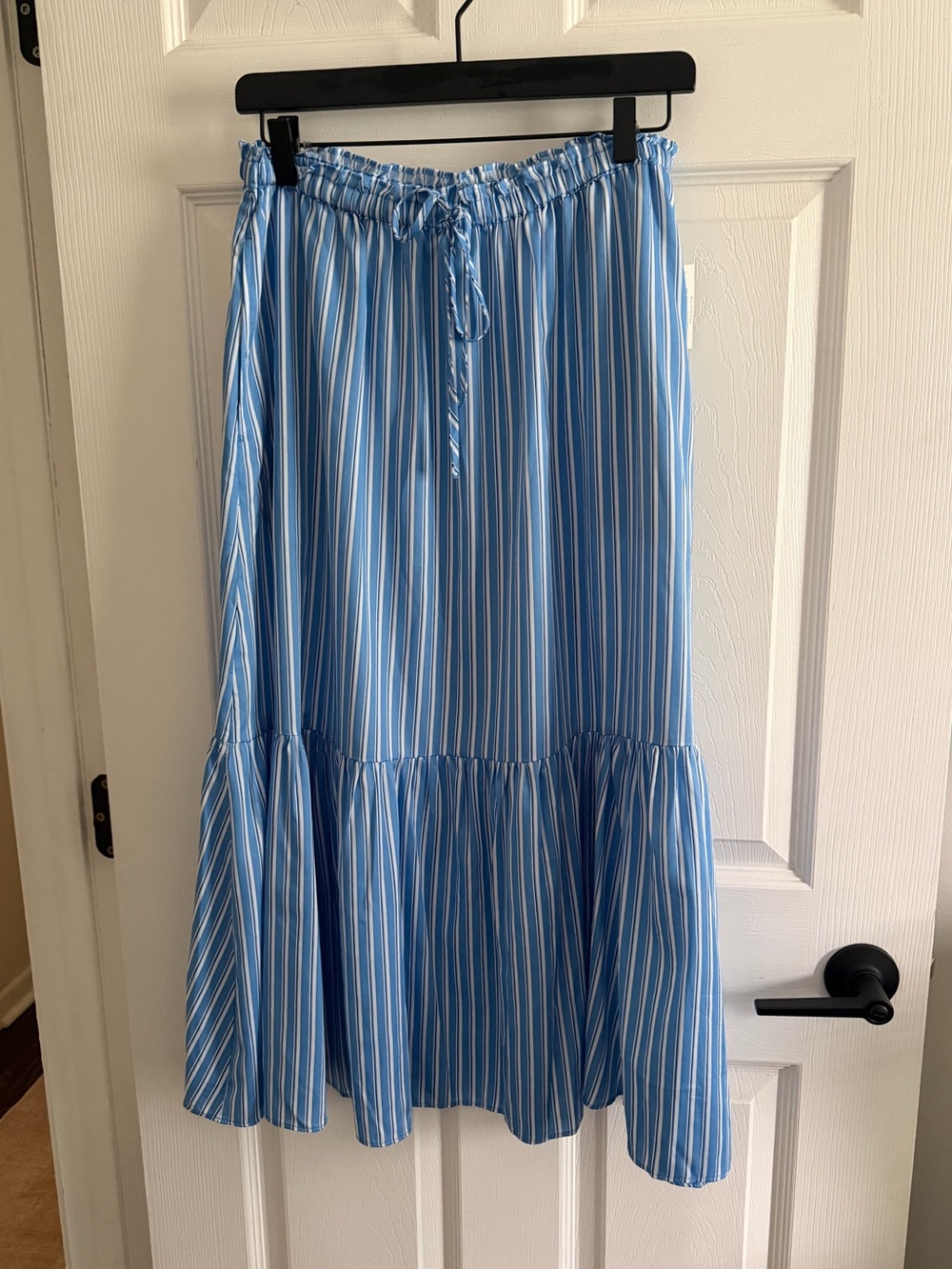 Amazon Essentials Blue and White Striped Tiered Maxi Skirt